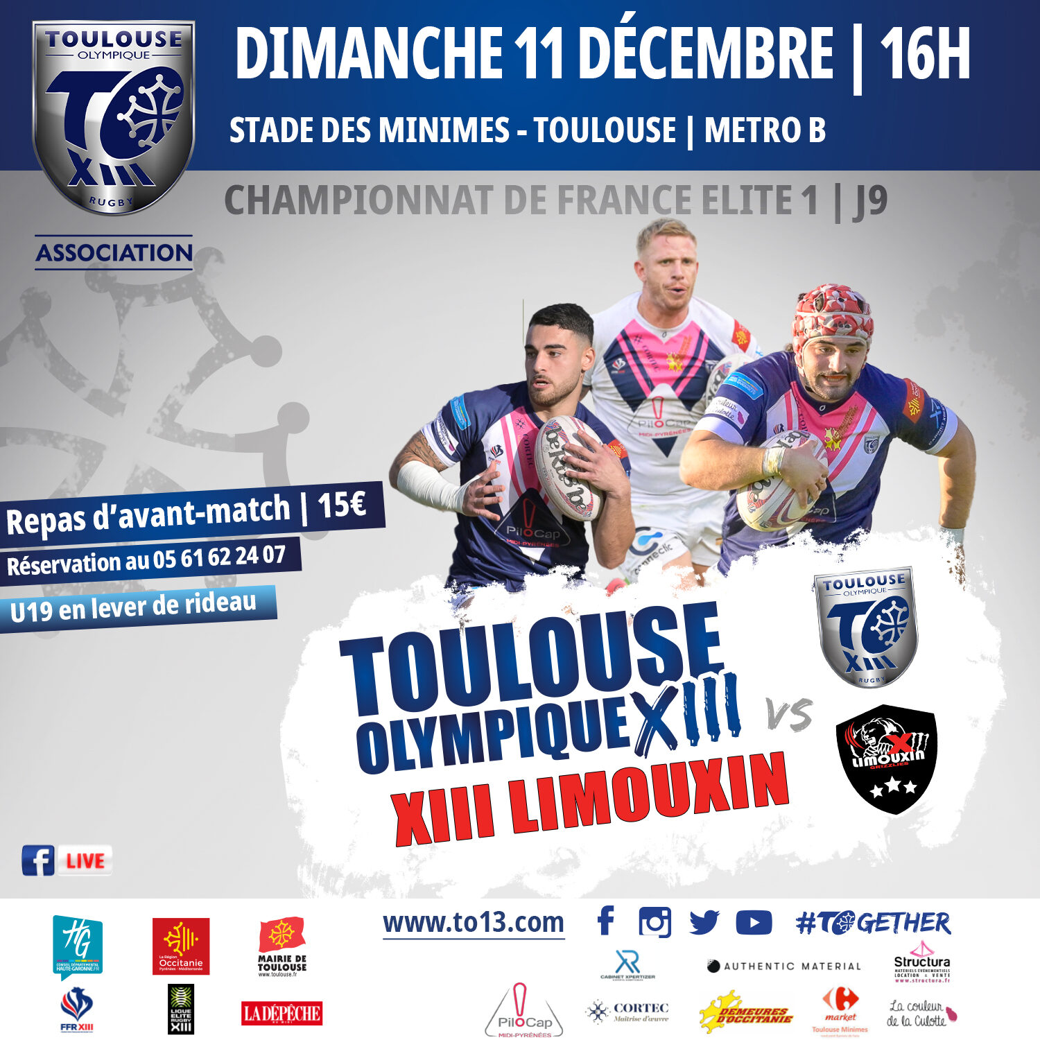 TO XIII ELITE 1 - XIII LIMOUXIN - Dimanche 11 décembre à 16h00 ...