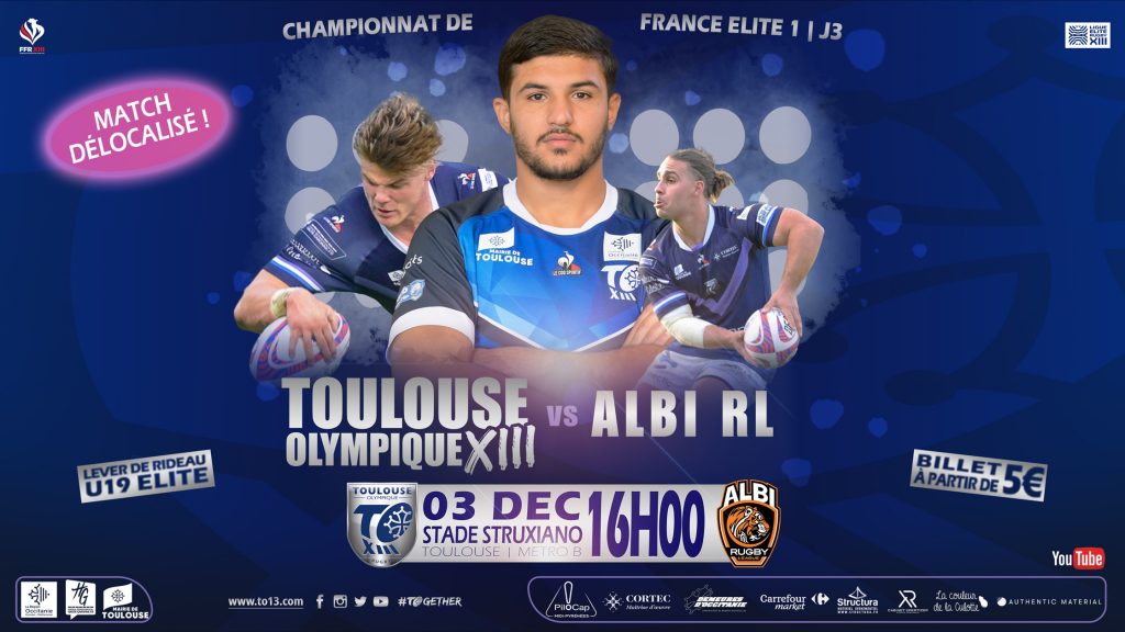 La rencontre TO XIII ELITE 1 - ALBI RL, dimanche 3 Décembre à 16h00 ...