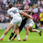 Picture by Alex Whitehead/SWpix.com - 28/08/2022 - Rugby League - Betfred Super League - Hull FC v Toulouse Olympique - MKM Stadium, Hull, England - Hull FC’s Luke Gale is tackled by Toulouse’s Joe Bretherton and Nathan Peats.